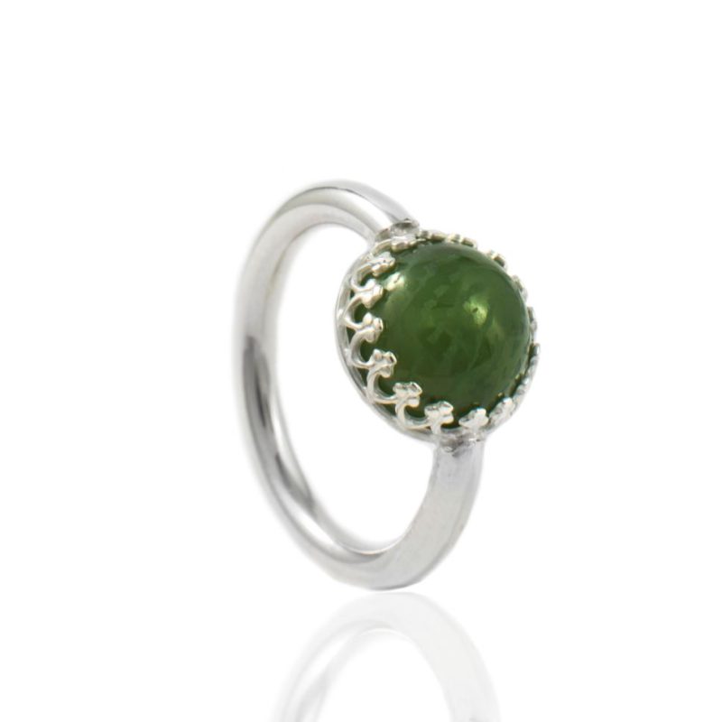 Ring - mit Fingerabdruck | in Rund | Grüner Nefrit Sterling Silber