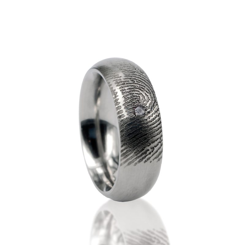 Fingerprint Ring - Edelstahl | mit Zirkonia im Pave Set