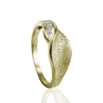 Design Ring - mit Fingerabdruck | und 3 Pave Set Zirkonia | Gold